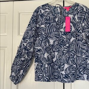 Lilly Pulitzer Navy and White Leafy Print Top